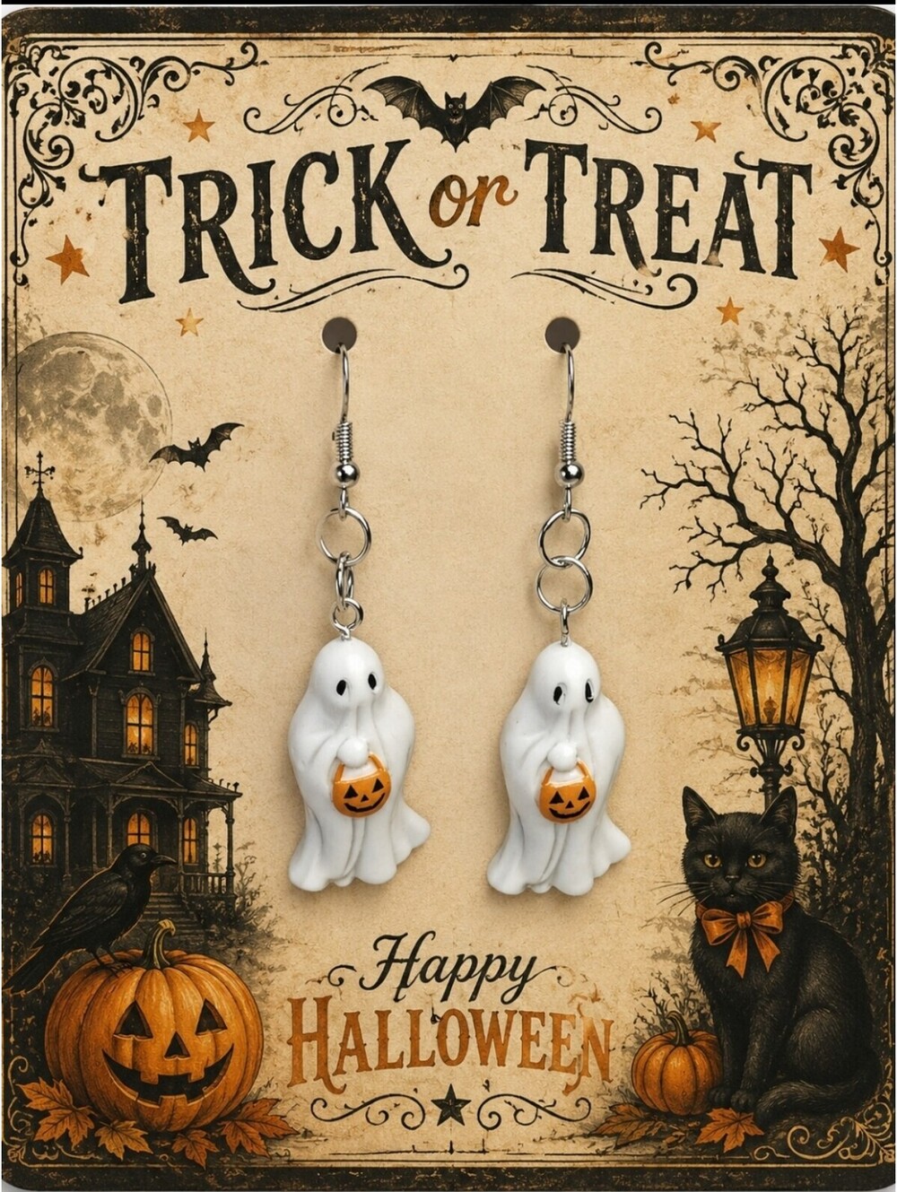 Halloween Ghost Pumpkin Trick-or-treat Fun Jewelry Hypoallergenic Earrings